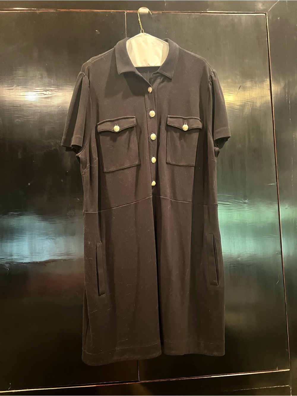 LOFT Black Short-Sleeve Button-Front Dress